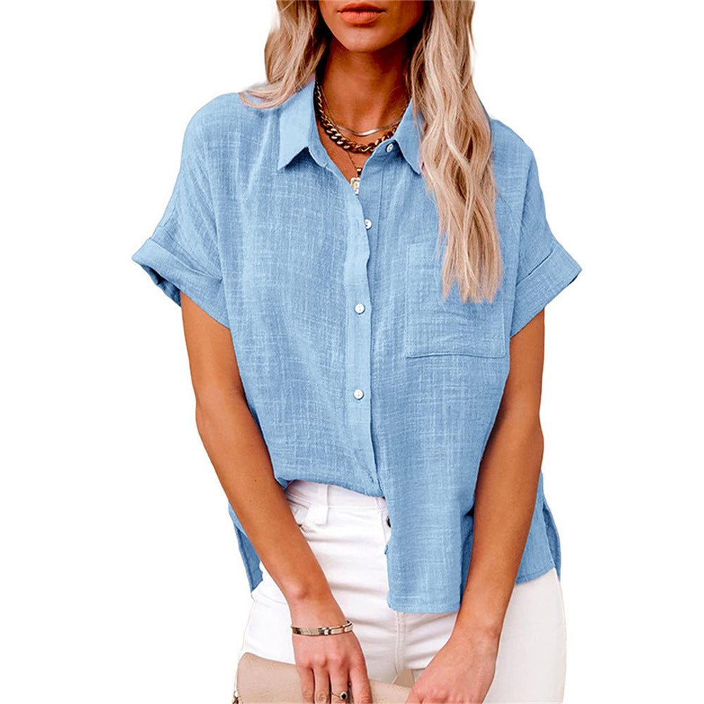 Iris - Luchtige linnen blouse met omgeslagen mouwen voor dames Back