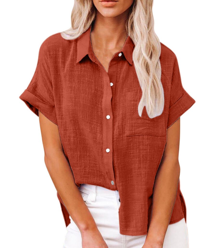 Iris - Luchtige linnen blouse met omgeslagen mouwen voor dames Full