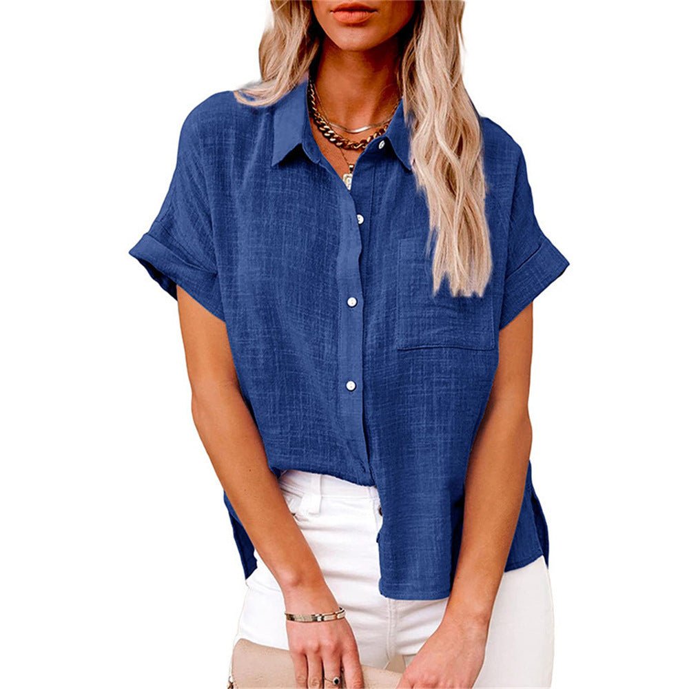 Iris - Luchtige linnen blouse met omgeslagen mouwen voor dames Side