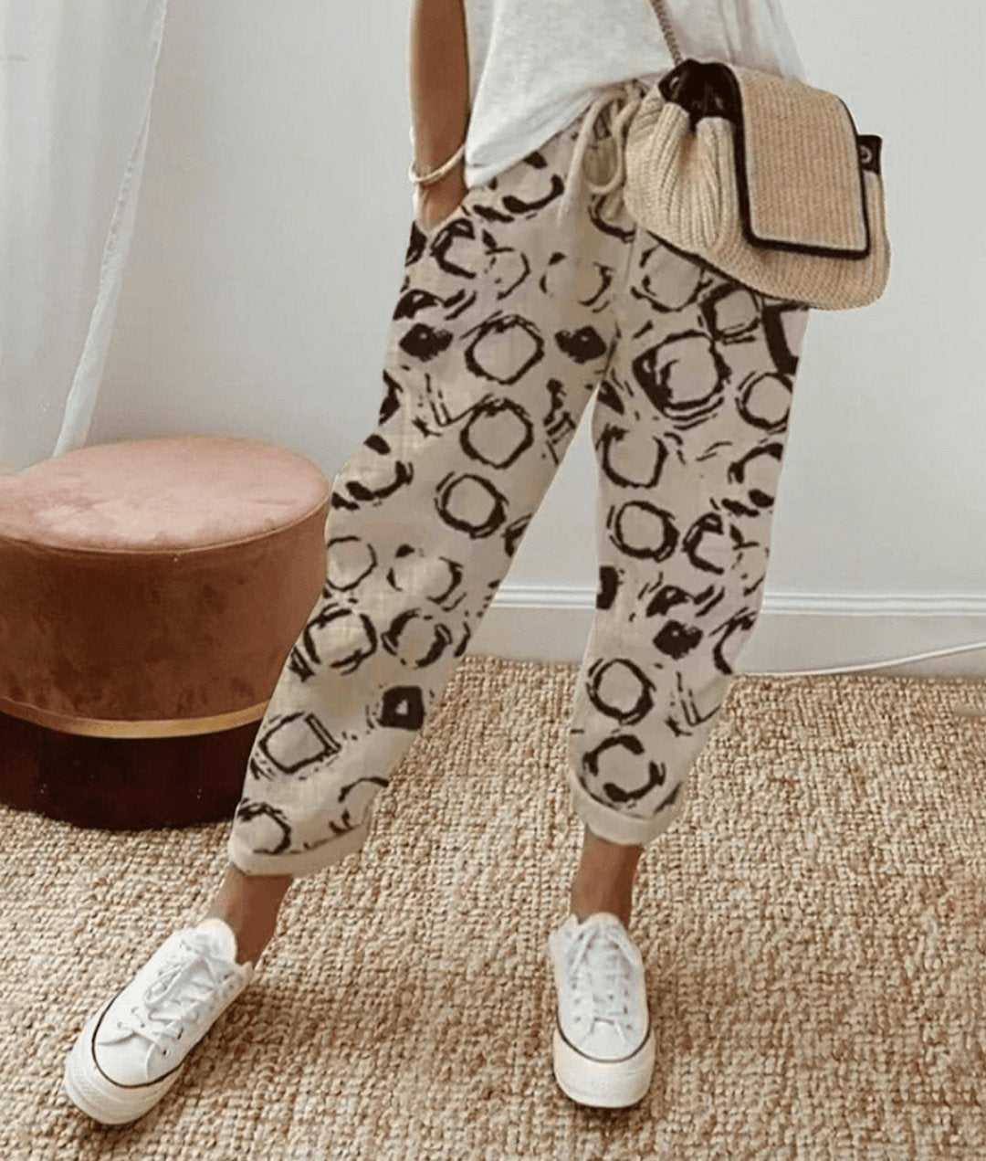 Jet - Elegante broek met abstracte cirkelprint voor dames Front