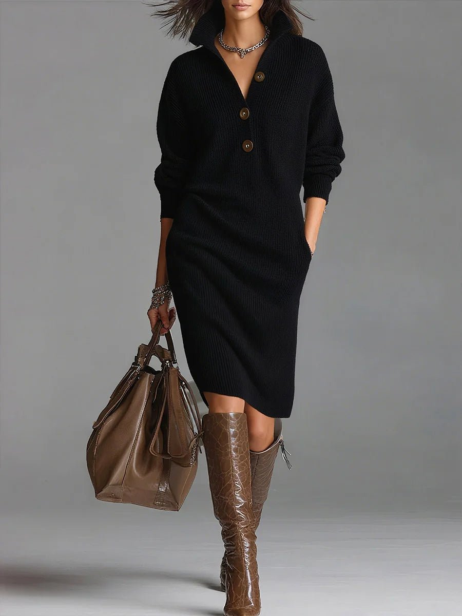 Jet - Elegante geribde midi jurk met knoopsluiting voor dames Side