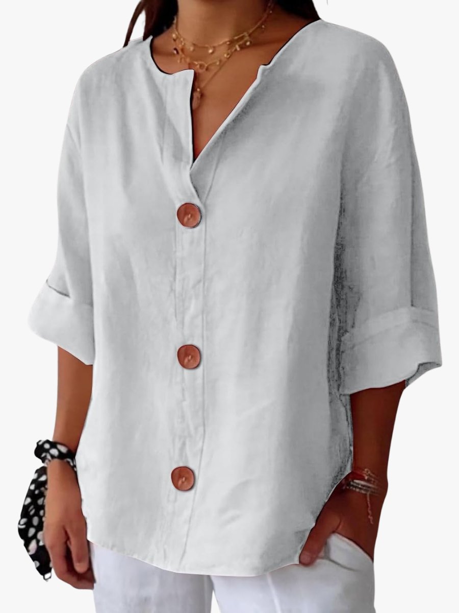 Jolien - Casual shirt met v-hals en terracotta knopen voor dames Hero