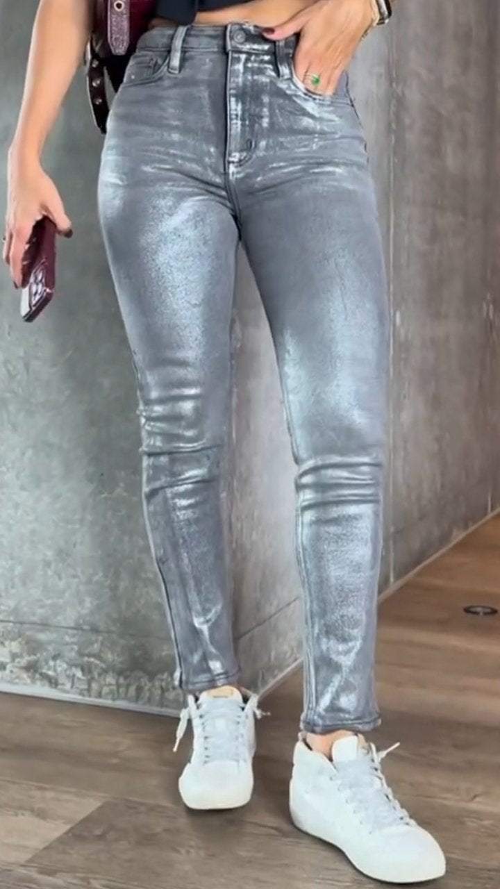 Fenna - Slanke metallic skinny jeans voor dames