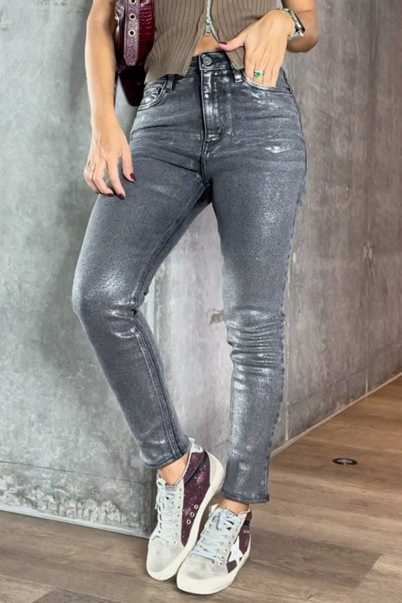 Fenna - Slanke metallic skinny jeans voor dames