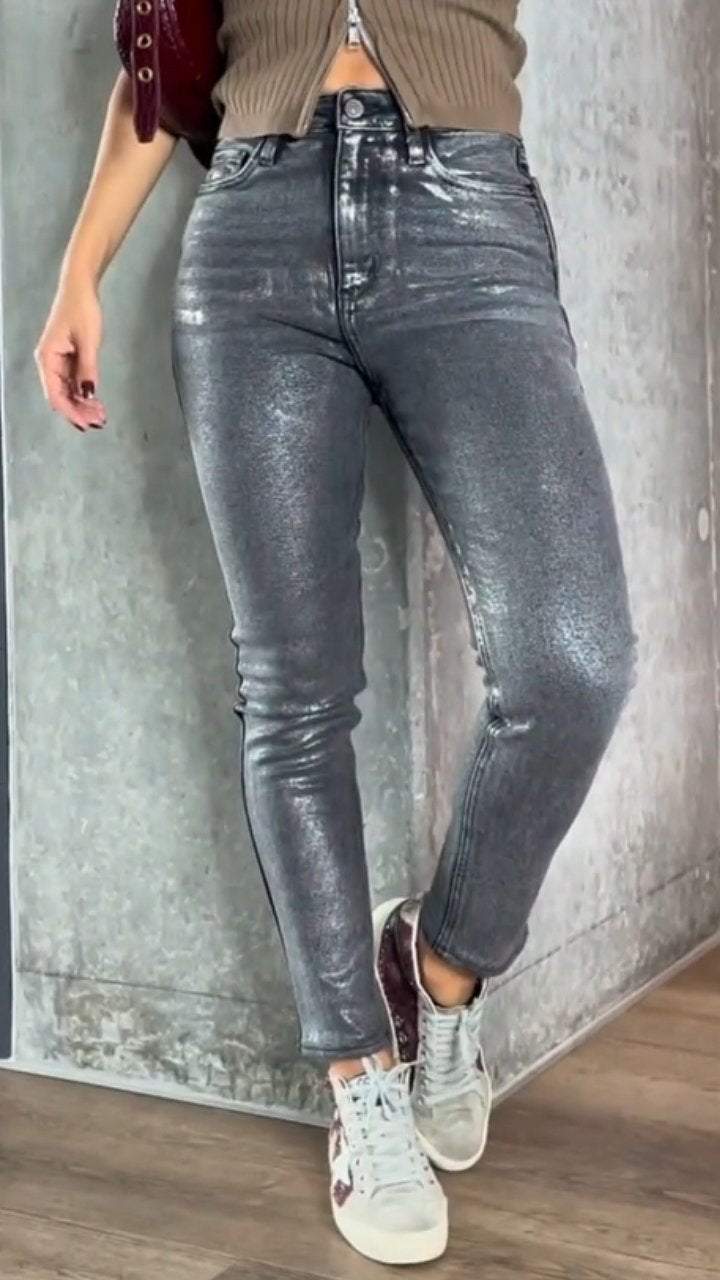 Fenna - Slanke metallic skinny jeans voor dames