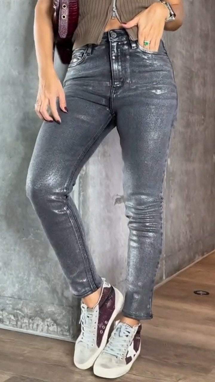 Fenna - Slanke metallic skinny jeans voor dames