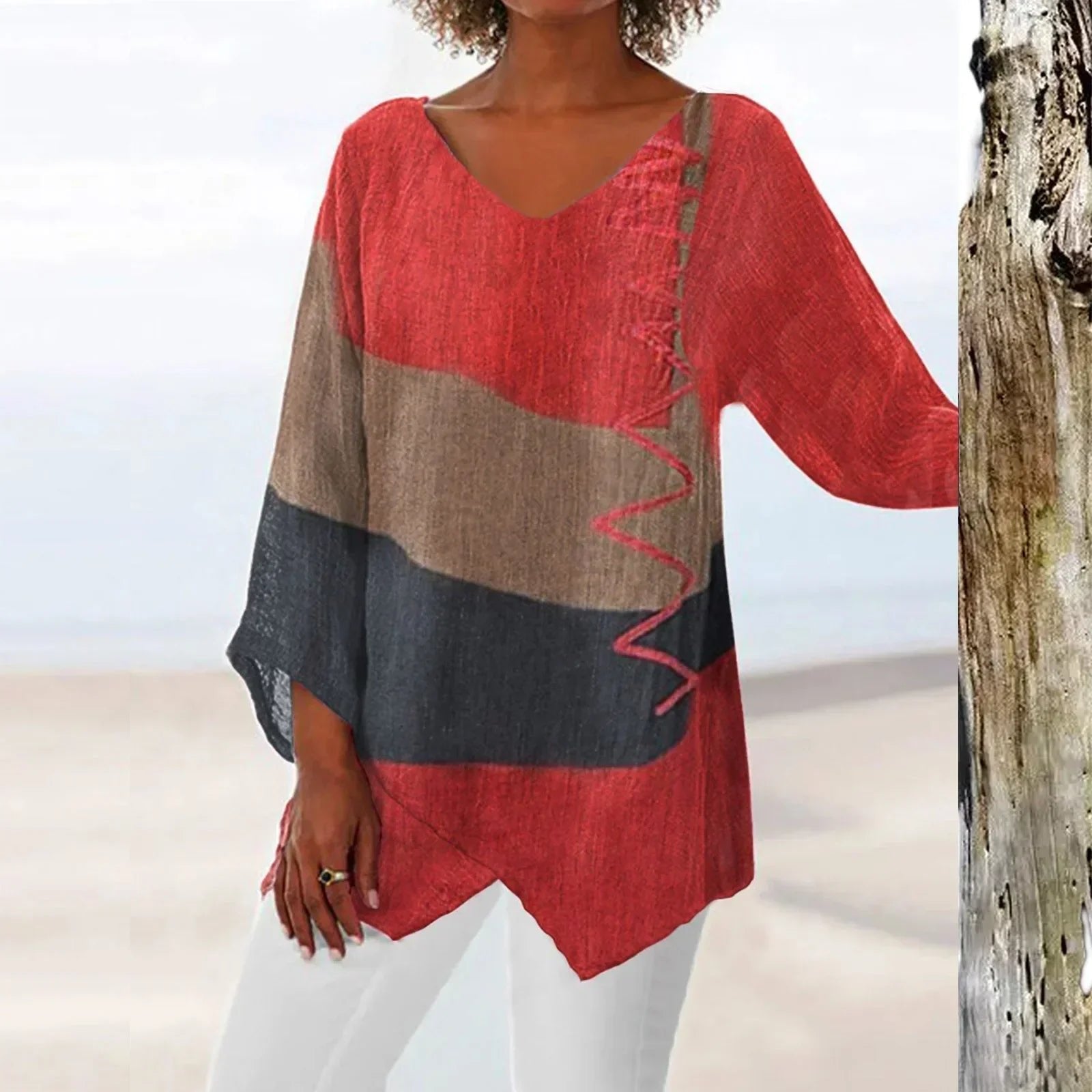 Lianne - Elegante zomertop met kleurblok naad voor dames Front
