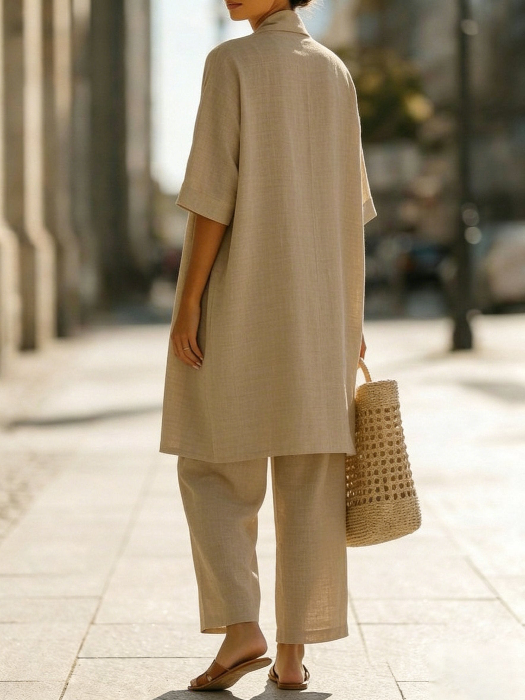 Lianne - Klassiek katoenen ensemble met longline cardigan voor dames Angle