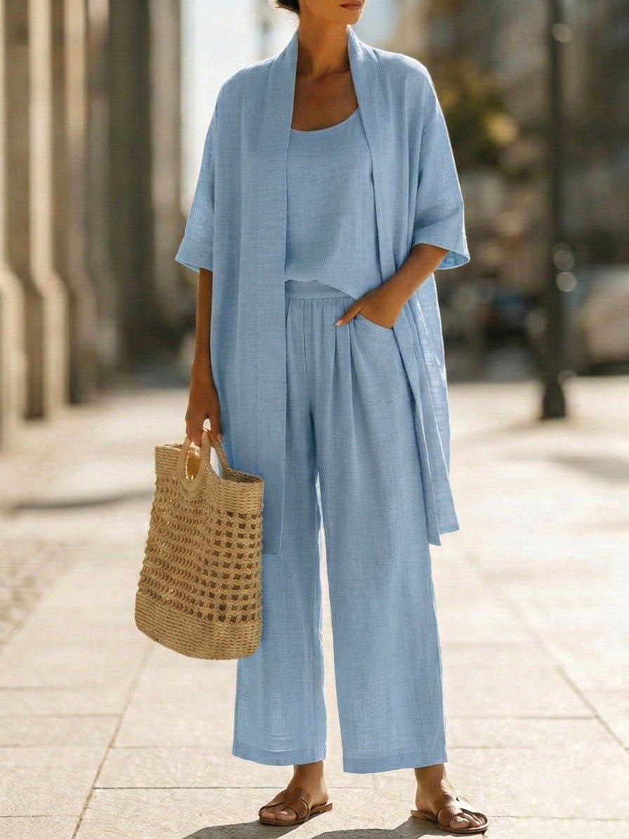 Lianne - Klassiek katoenen ensemble met longline cardigan voor dames Detail