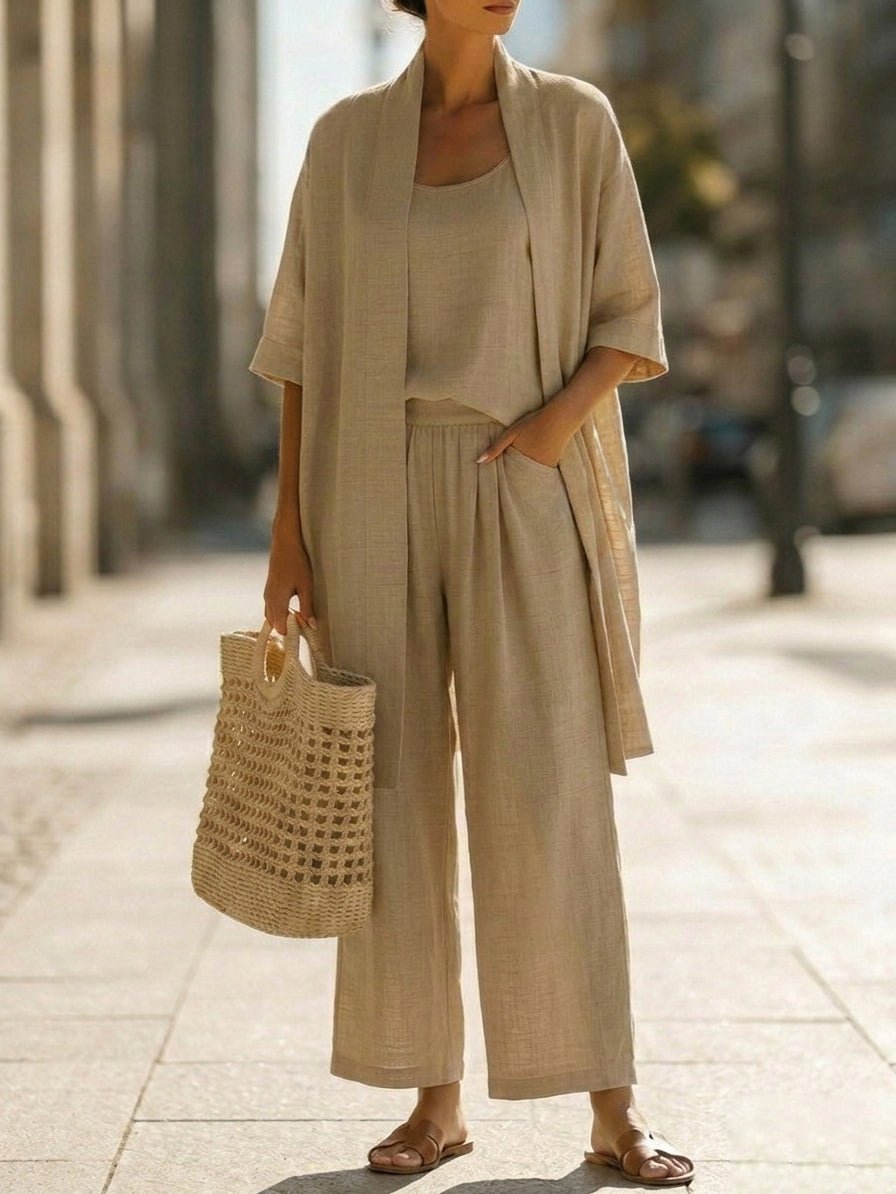 Lianne - Klassiek katoenen ensemble met longline cardigan voor dames Front