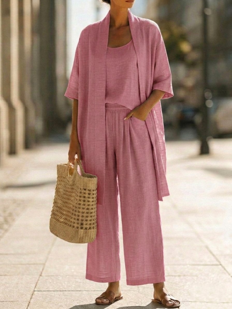 Lianne - Klassiek katoenen ensemble met longline cardigan voor dames Lifestyle