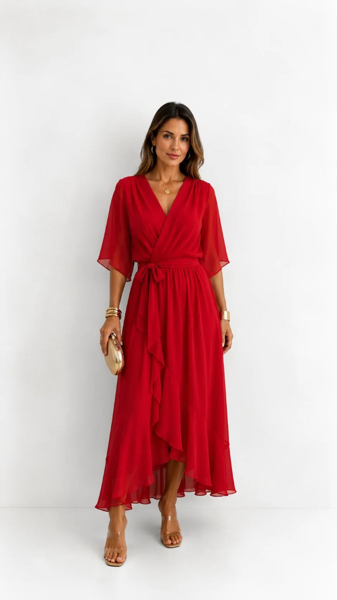 Lieke - Elegante chiffon vouwjurk voor dames Angle