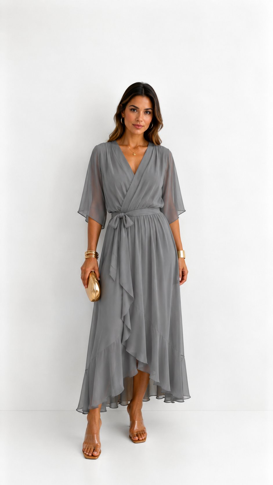Lieke - Elegante chiffon vouwjurk voor dames Close Up