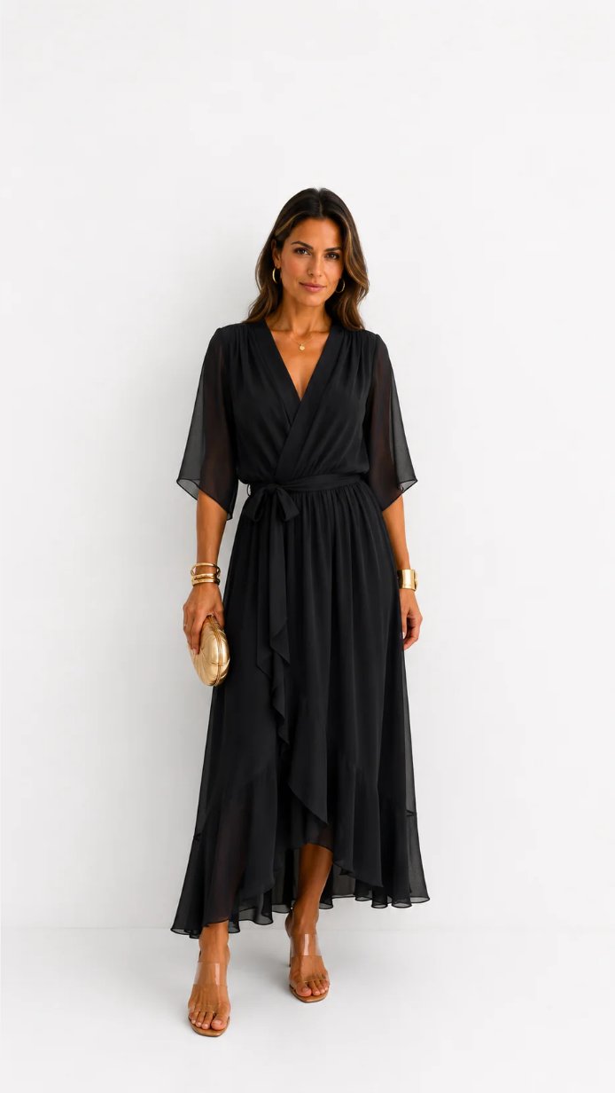 Lieke - Elegante chiffon vouwjurk voor dames Detail