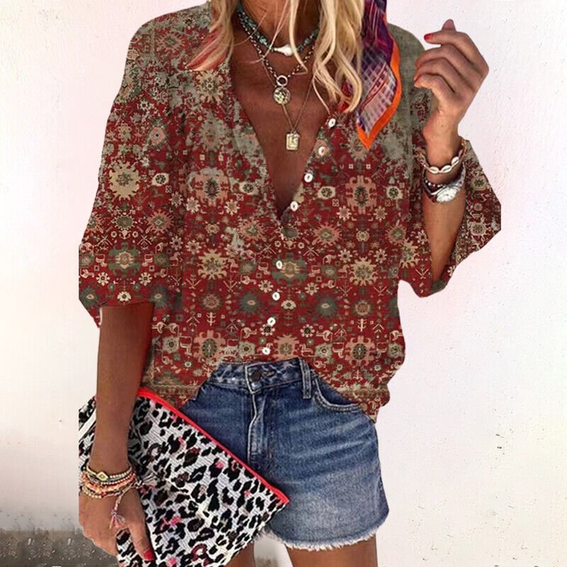 Lieke - Vintage bloemen blouse met halve mouwen voor dames Side