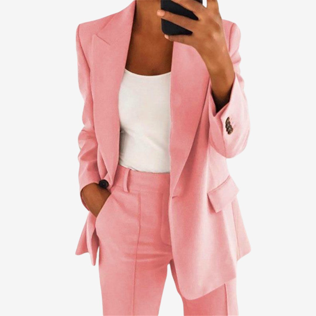 Loes - Stijlvolle tweedelige blazerset voor dames Detail