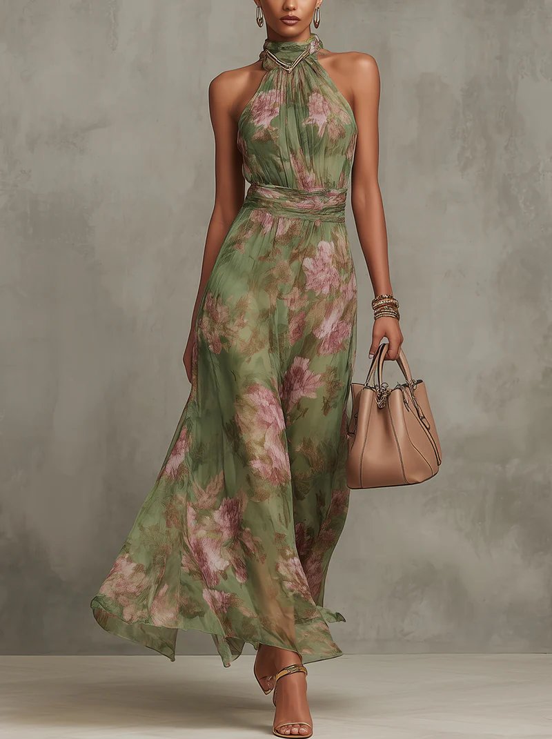 Lotte - Luchtige bloemen halterjurk voor dames Front
