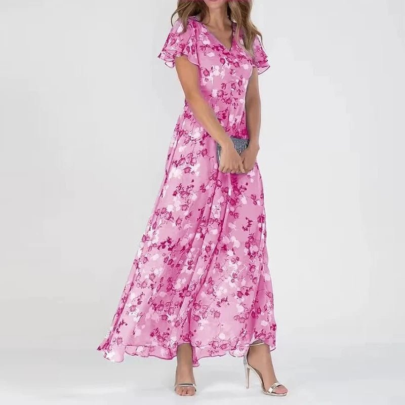 Lotte - Luchtige bloemen maxijurk met pofmouwen voor dames Detail