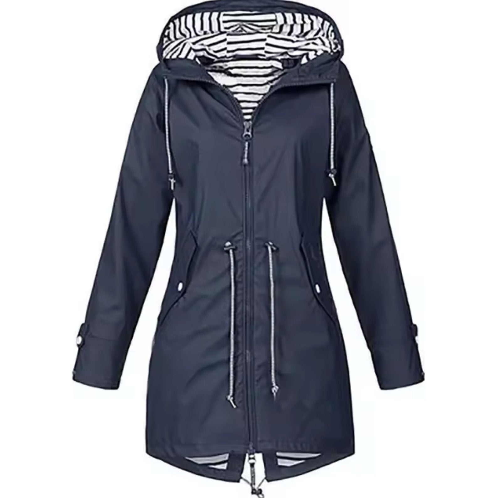 Lotte - Wind- en waterdichte regenjas met gestreepte capuchon voor dames Close Up