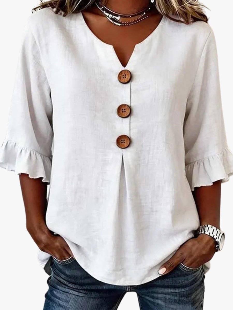 Lynn - Romantische blouse met ruffles en houten knopen voor dames