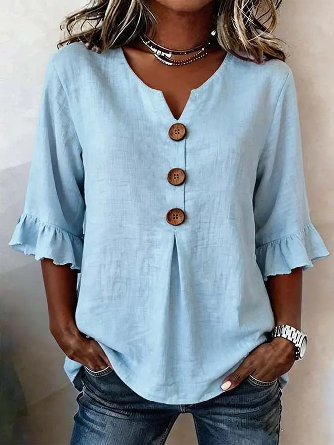 Lynn - Romantische blouse met ruffles en houten knopen voor dames