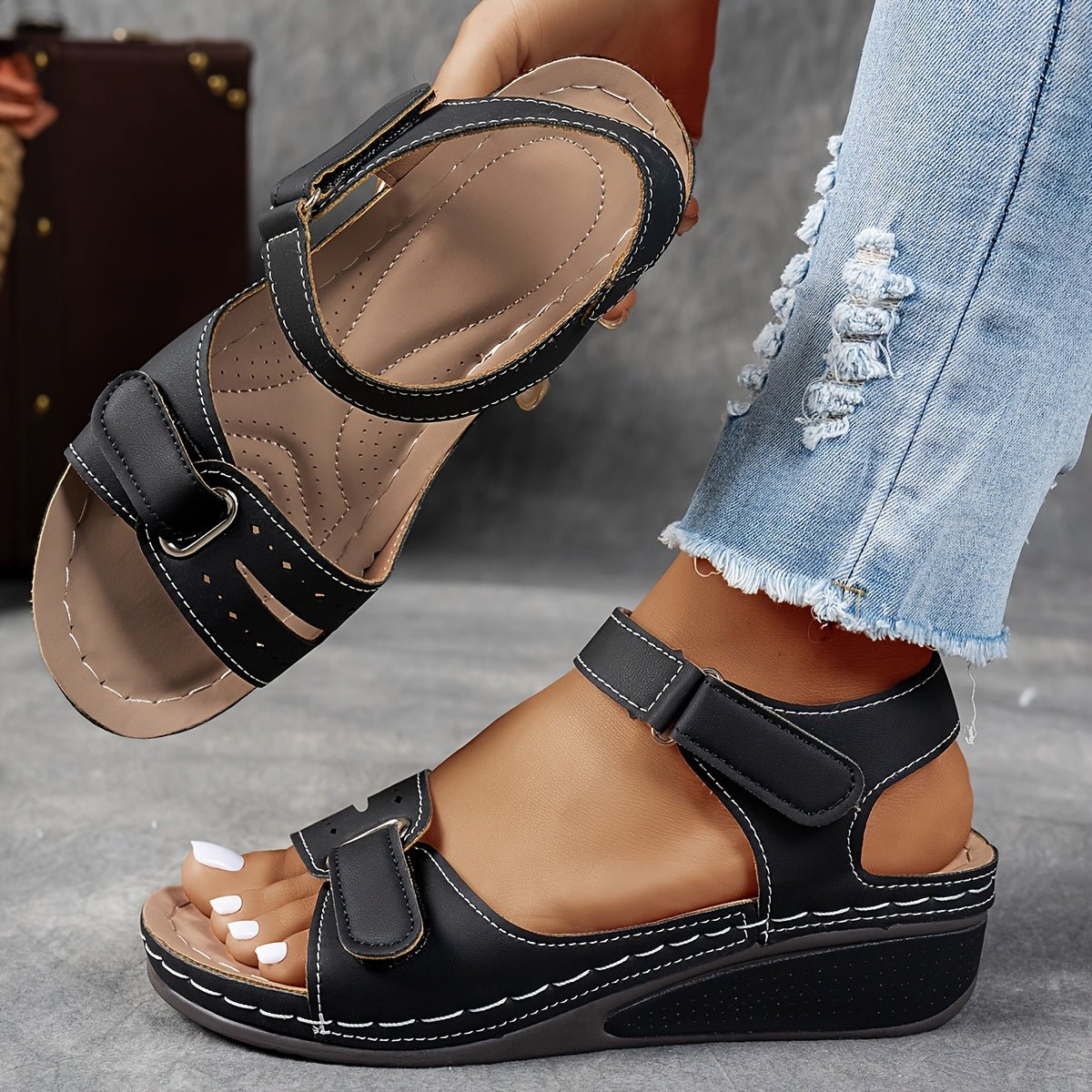 Maren - Ondersteunende ergonomische sandalen met klittenband voor dames Detail