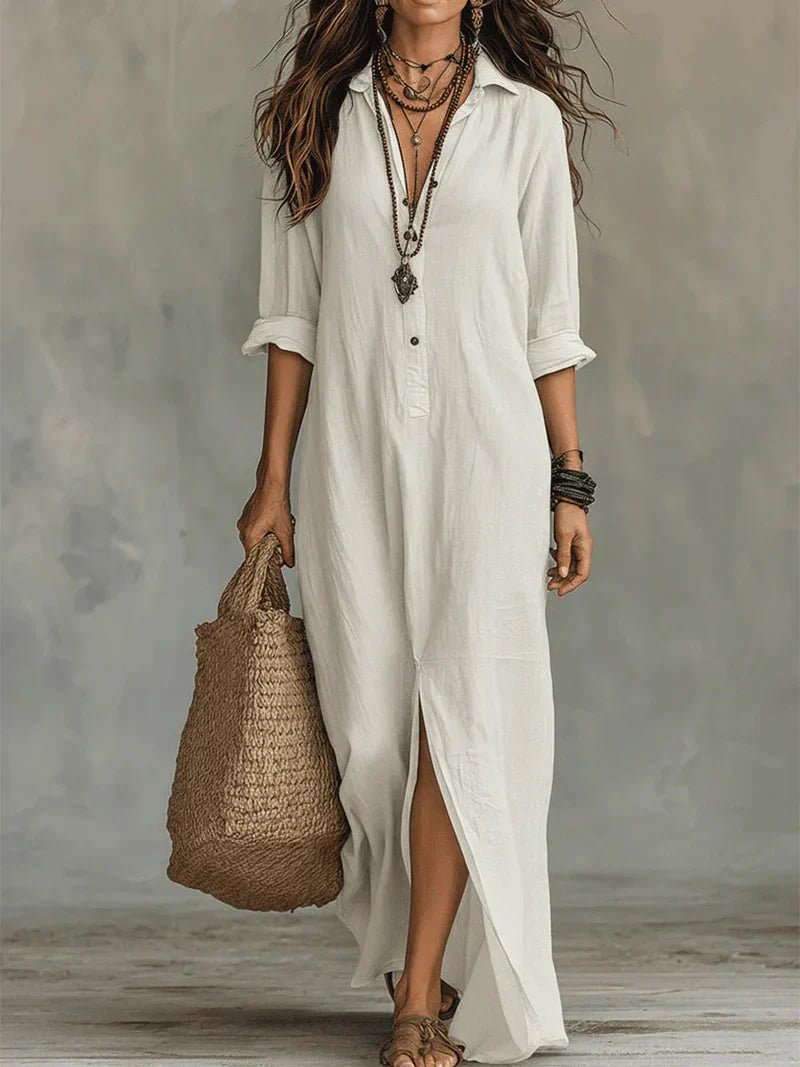 Margot - Chique vloeiende maxi jurk met v-hals voor dames Detail