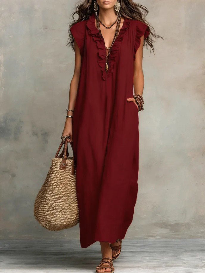 Margot - Vloeiende boho jurk met v-hals en ruches voor dames View 11