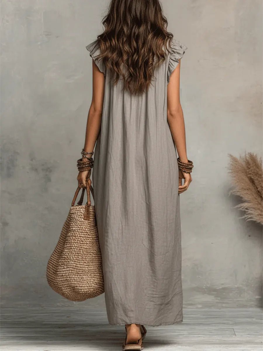 Margot - Vloeiende boho jurk met v-hals en ruches voor dames View 16