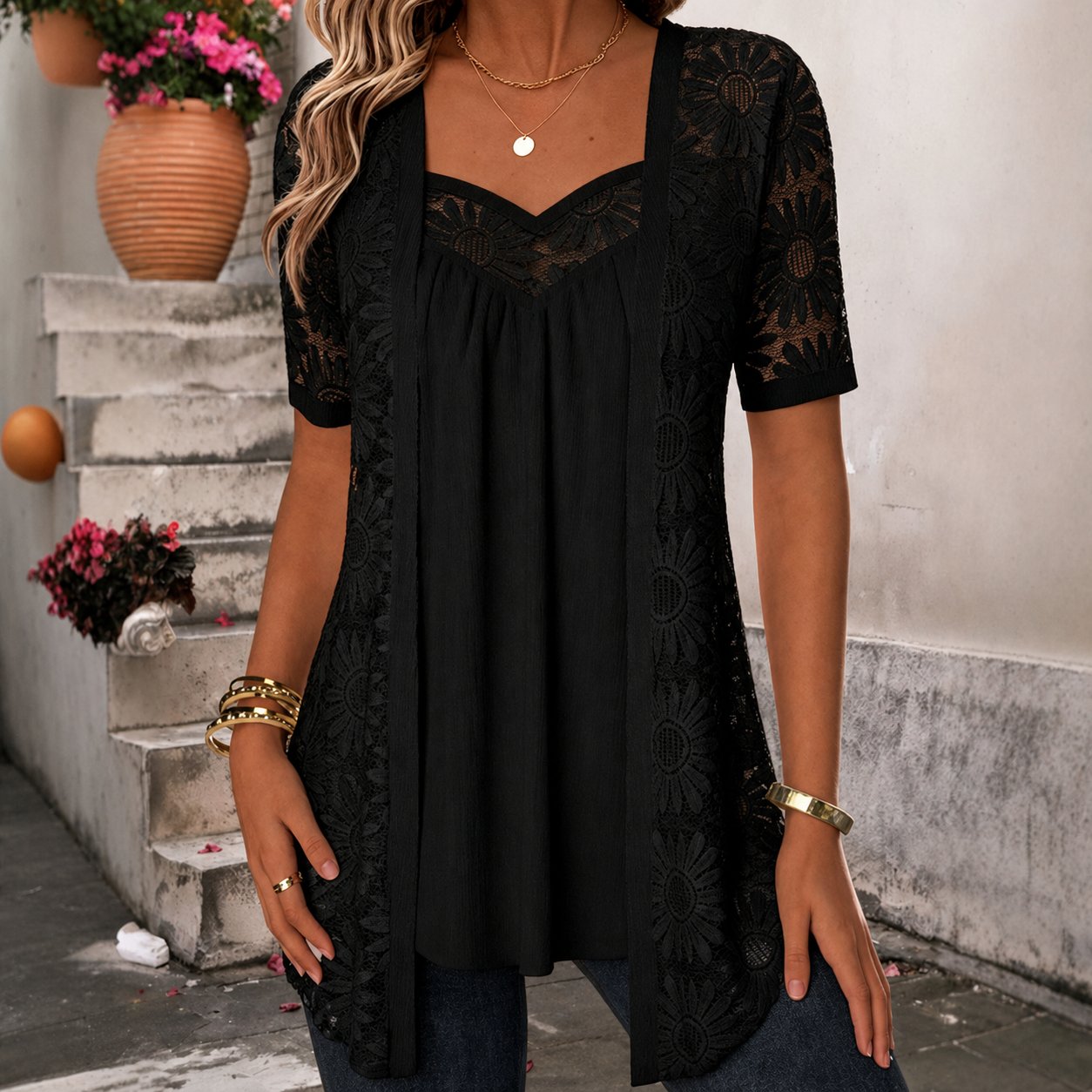 Maud - Elegante kanten blouse voor dames Detail