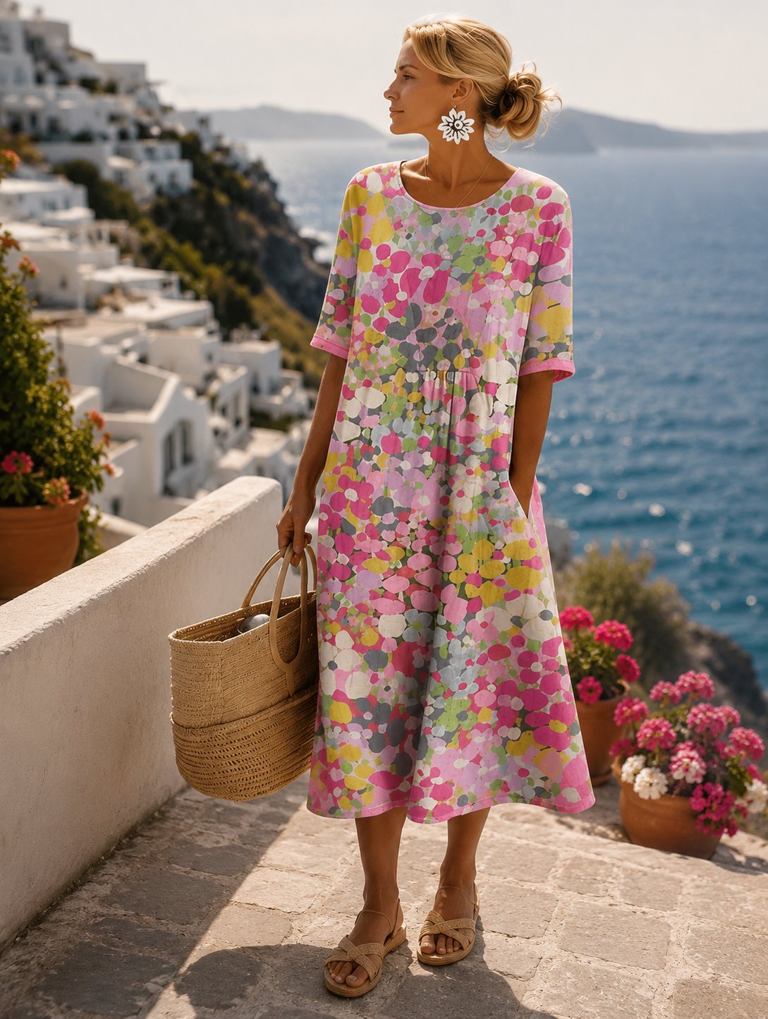 Maud - Elegante midi bloemenjurk voor dames Front