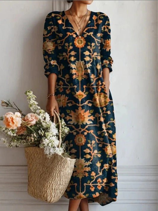 Merel - Vintage linnen midi jurk met bloemenprint voor dames Alternate
