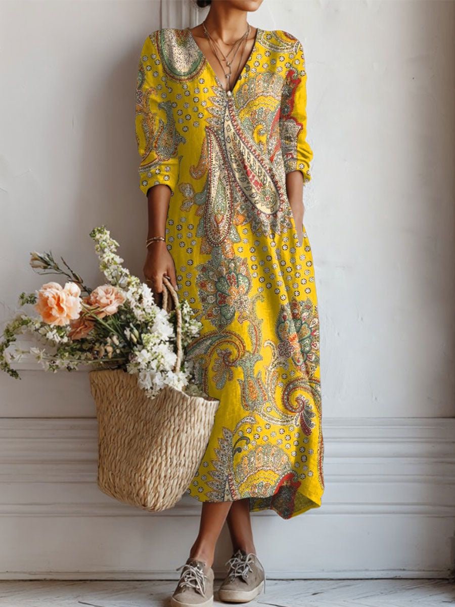 Merel - Vintage linnen midi jurk met bloemenprint voor dames View 16