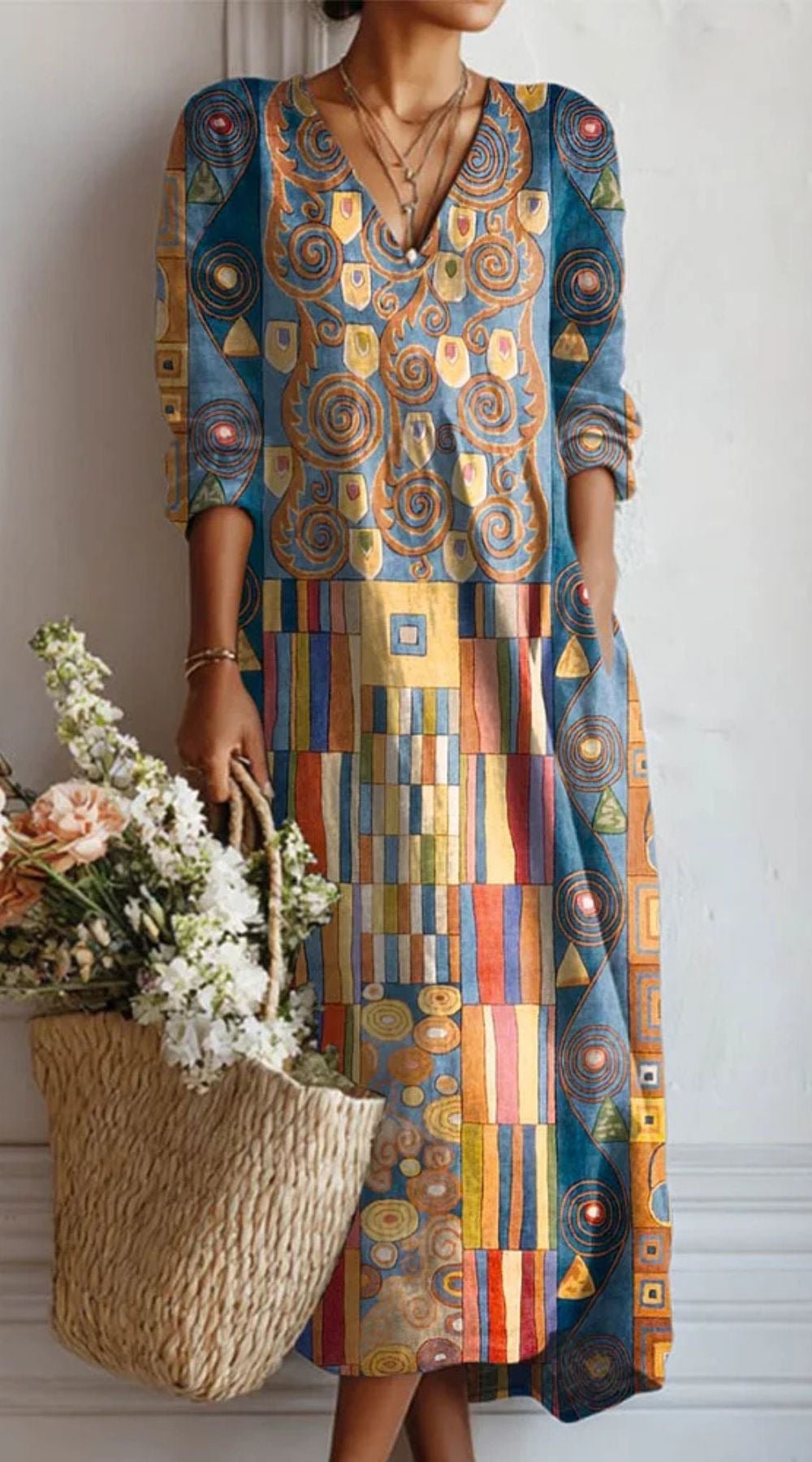 Merel - Vintage linnen midi jurk met bloemenprint voor dames View 17