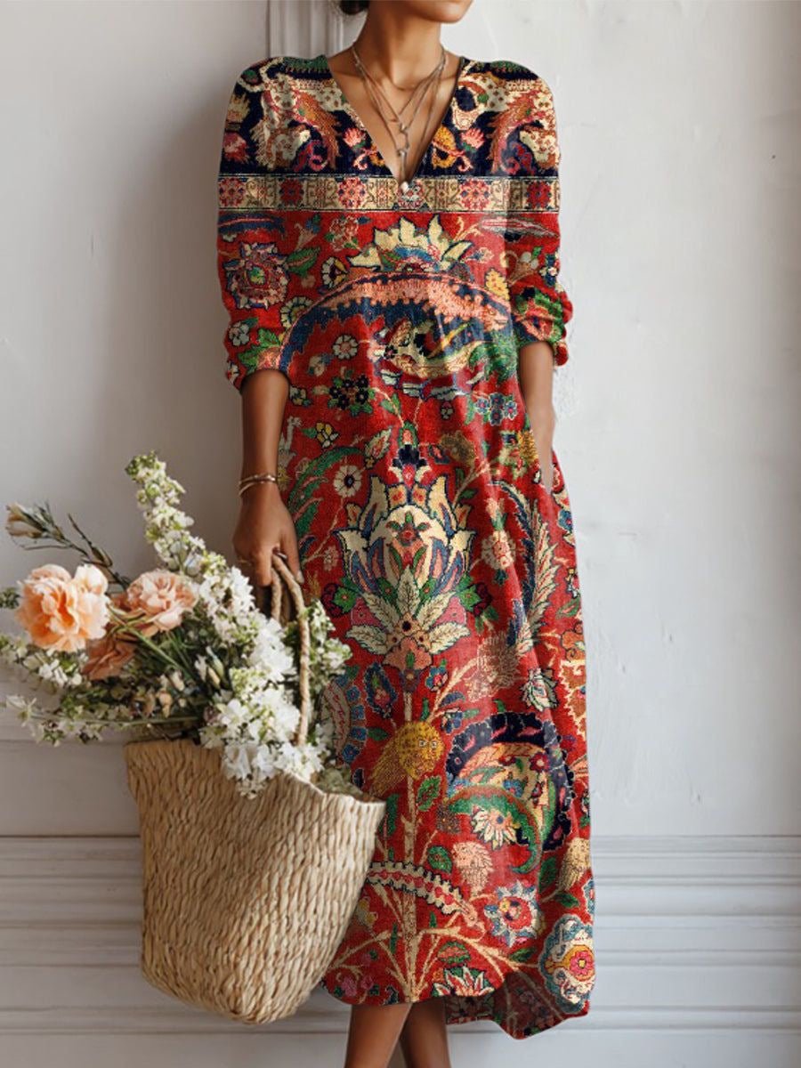 Merel - Vintage linnen midi jurk met bloemenprint voor dames View 18