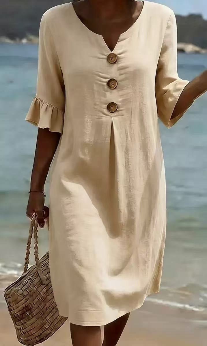 Noa - Elegante losse jurk met pofmouwen voor dames Full