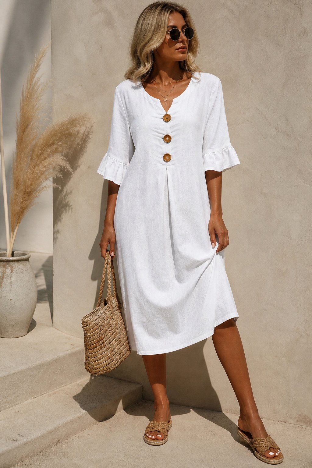 Noa - Elegante losse jurk met pofmouwen voor dames View 11