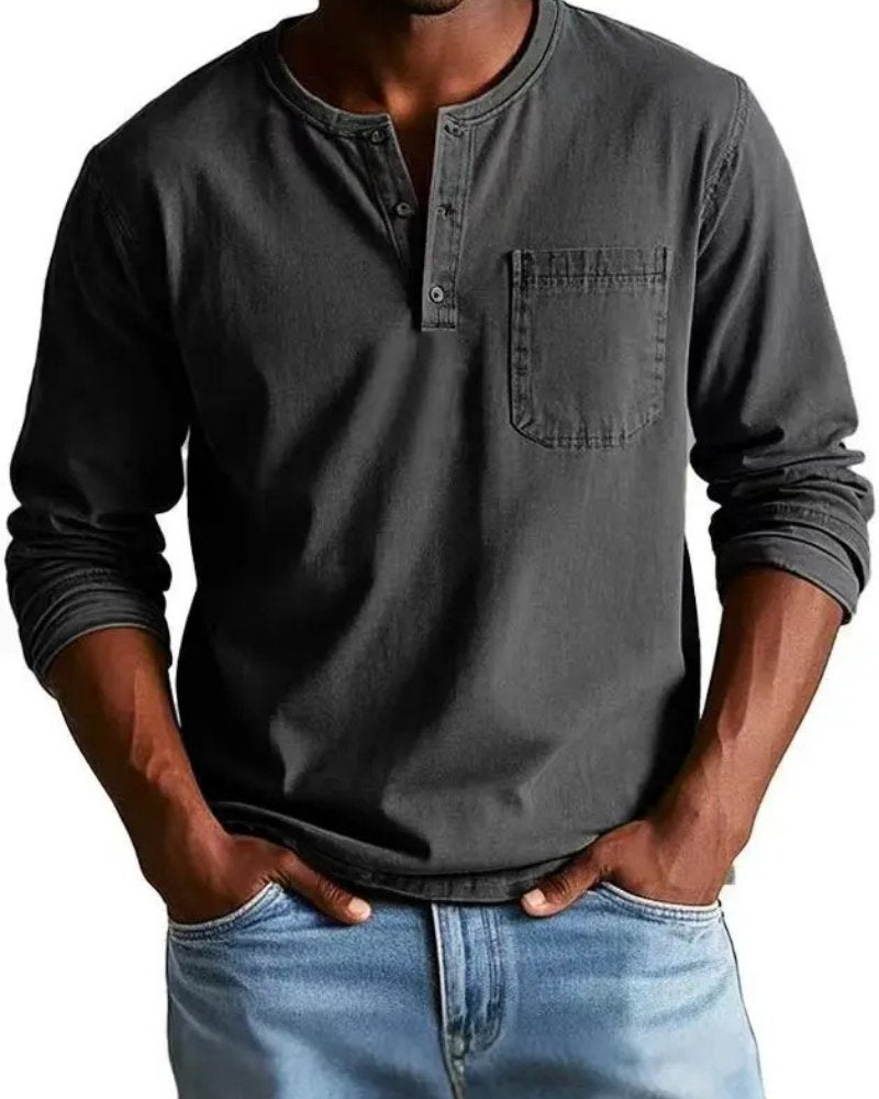 Rens - Relaxed denim henley overhemd met lange mouwen voor heren Back