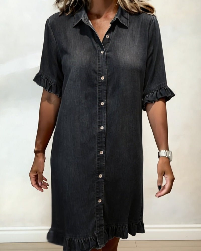 Renske - Casual denimjurk met knopen voor dames Angle