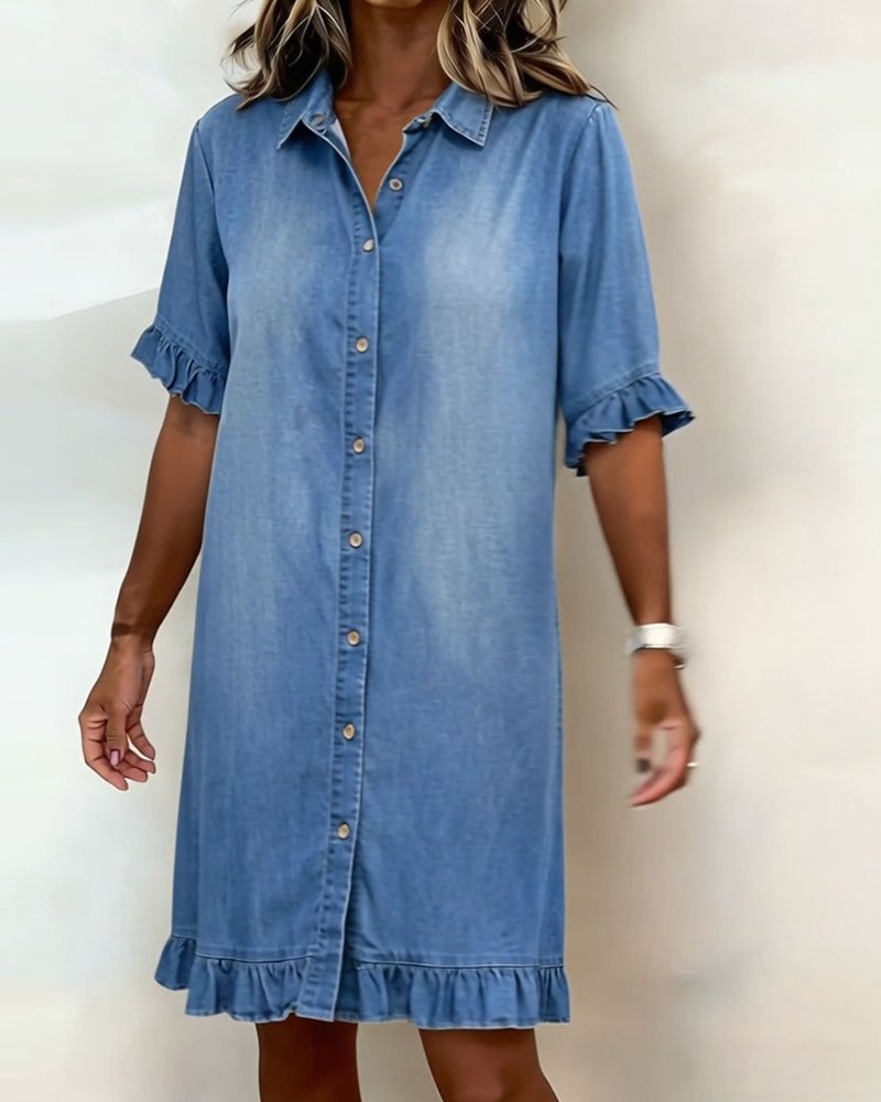 Renske - Casual denimjurk met knopen voor dames Back