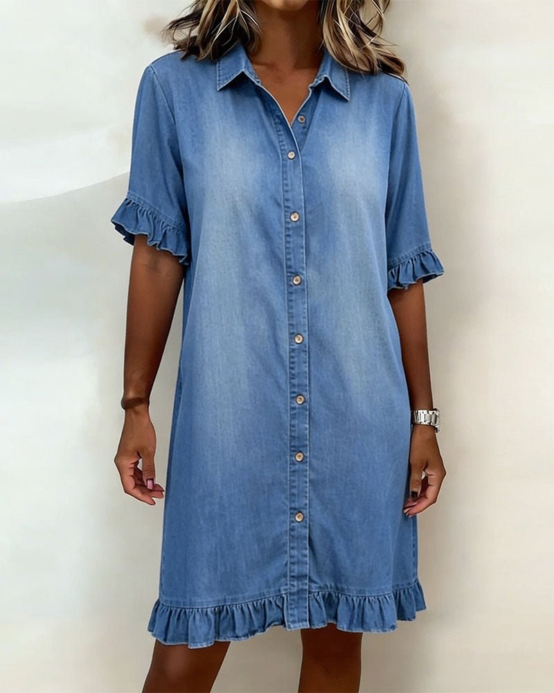 Renske - Casual denimjurk met knopen voor dames Front