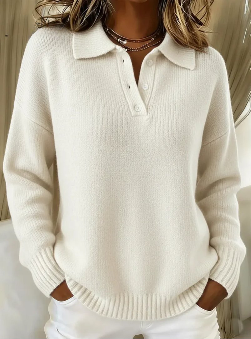 Renske - Elegante polotrui met knoopsluiting voor dames Back