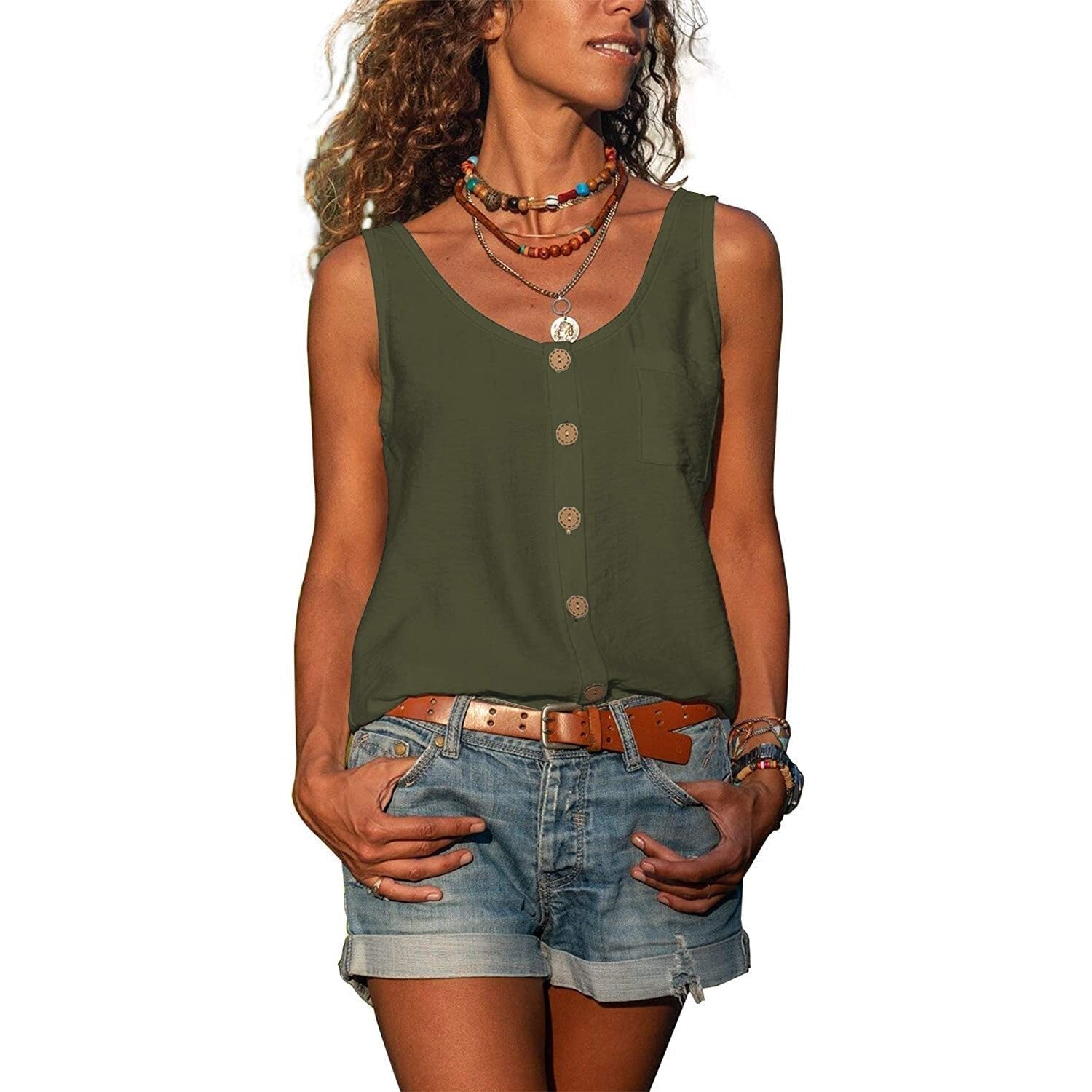 Roos - Elegante tanktop in ibiza-stijl met knopen voor dames Back