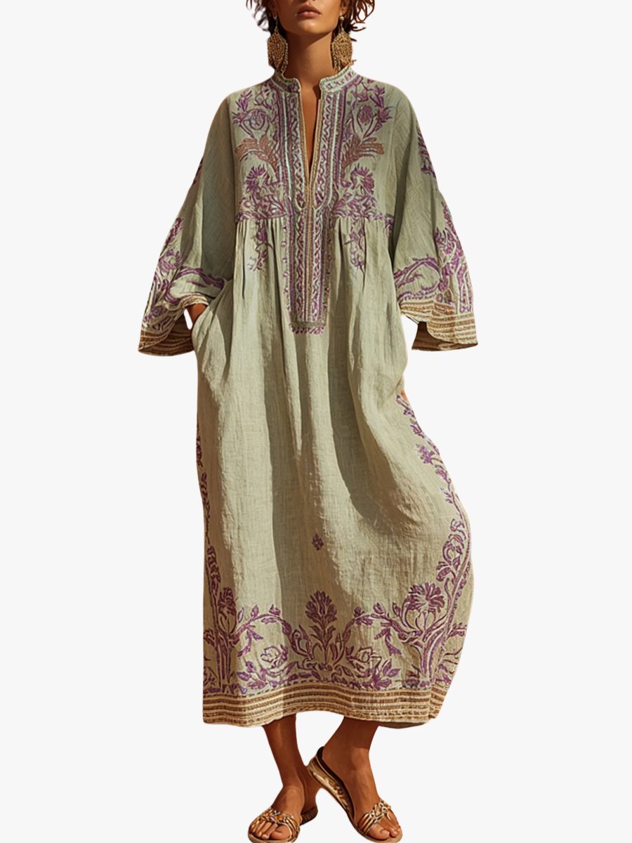 Roos - Soepelvallende geborduurde boho jurk voor dames Hero