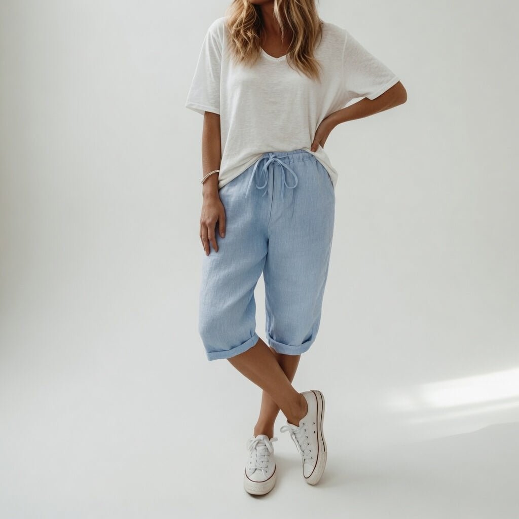 Sanne - Katoenen zomerbermuda met omgeslagen zoom voor dames Detail