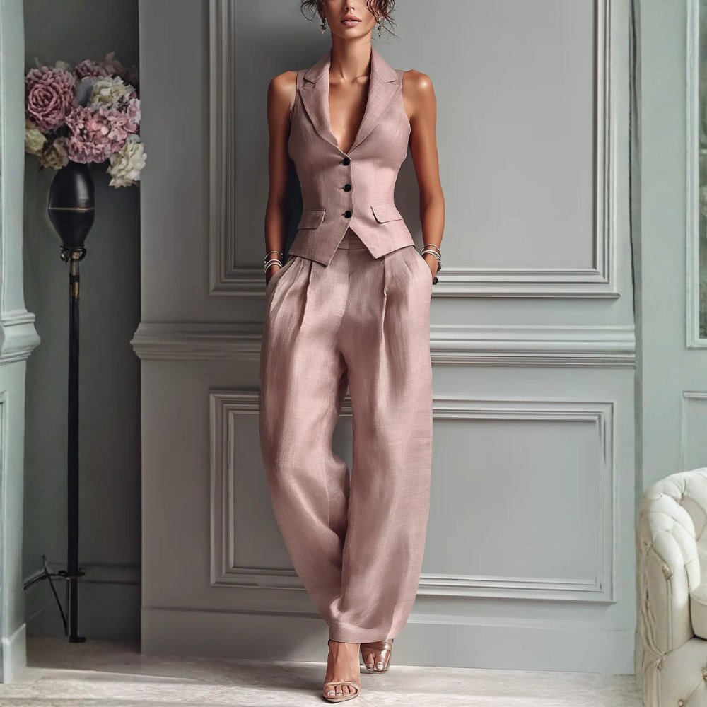 Silke - Elegante tweedelenset met halter revers voor dames Front