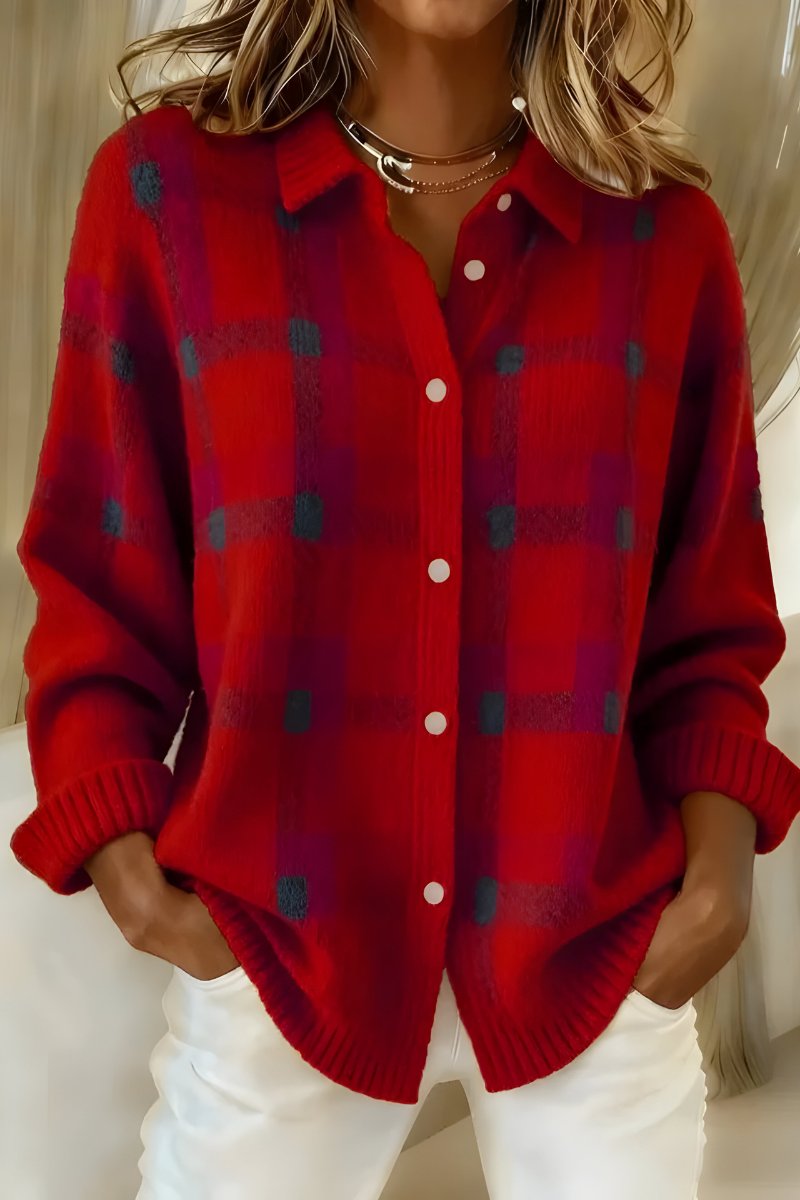 Silke - Klassieke geruite cardigan voor dames Front