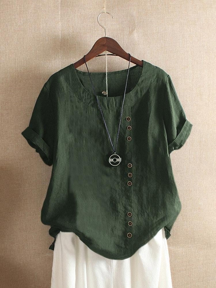 Silke - Luchtige katoenen blouse met sierknopenlijst voor dames Back