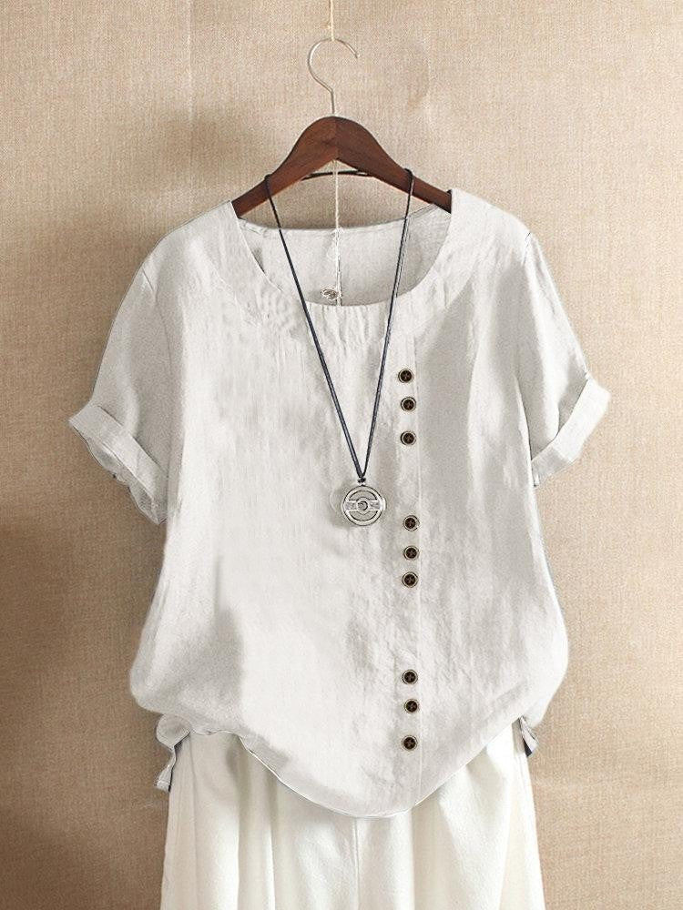 Silke - Luchtige katoenen blouse met sierknopenlijst voor dames Detail