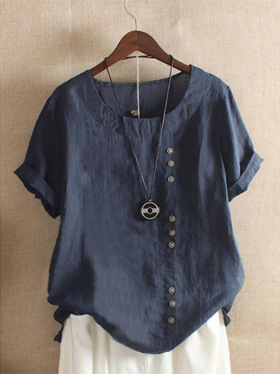 Silke - Luchtige katoenen blouse met sierknopenlijst voor dames Front